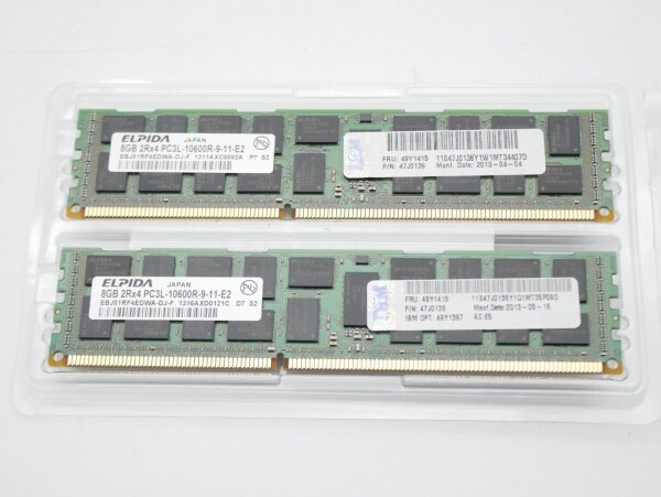 2x IBM DDR3-RAM 8GB PC3L-10600R ECC 2R LP System x3650 M3 - 49Y1415