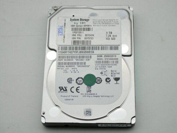 IBM System Storage 00Y2434 1TB 7.2K RPM 6Gb SAS Festplatte HDD Hard Drive